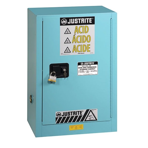 Justrite Corrosive Safety Cabinet, 12 gal, 1 Shelves, Steel, 23-1/4 in W x 35" H x 18 in D, Blue 8912022 - main